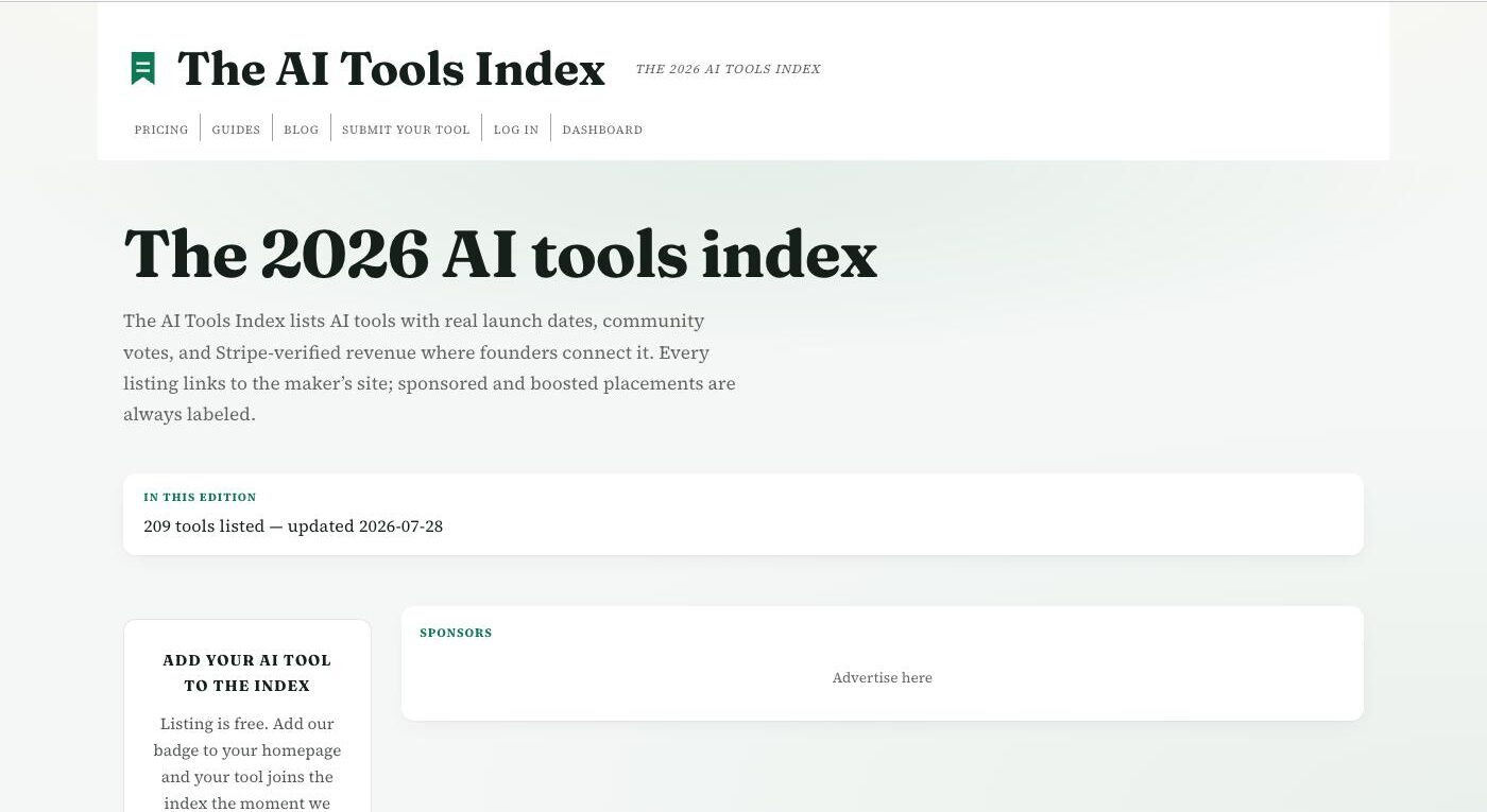 The AI Tools Index, a categorized English AI tools catalog