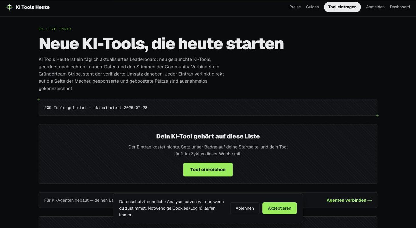 KI Tools Heute, the German-language launch leaderboard